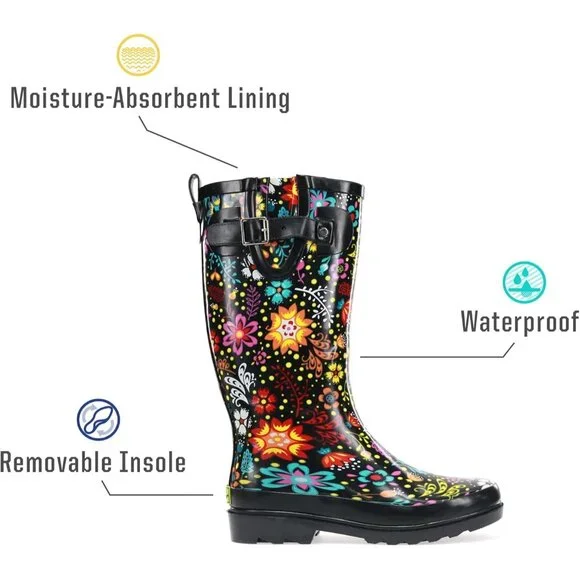 ✨Women Black Chief Tall Waterproof Rain Boot Comfortabel Outdoor Garden Shoes